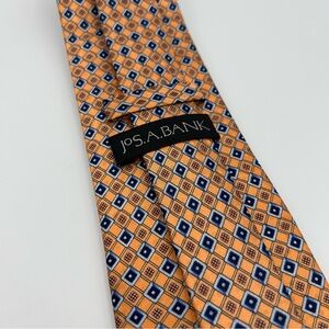 Jos. A. Bank 100% Silk Men's Tie Geometric Peach Orange Blue 3.5" W 58" L